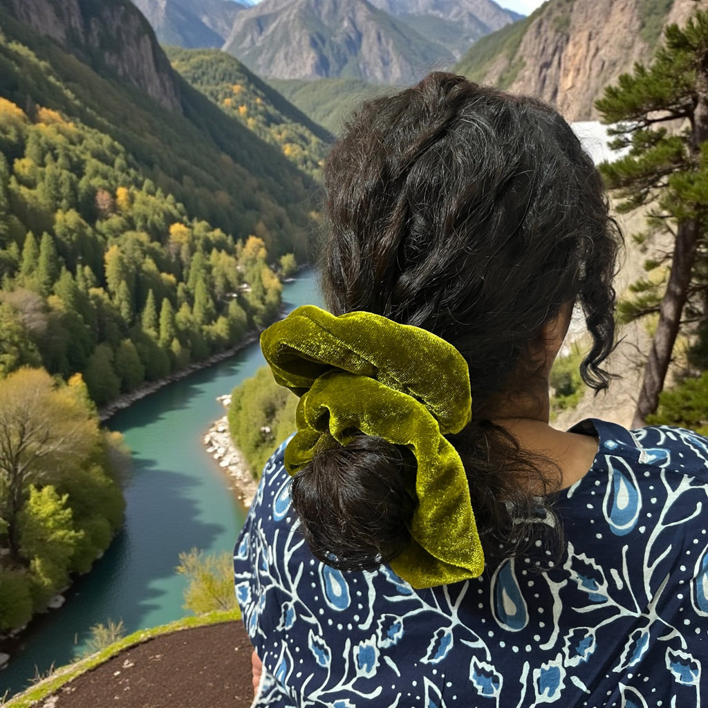 Olive Moss Velvet Scrunchie