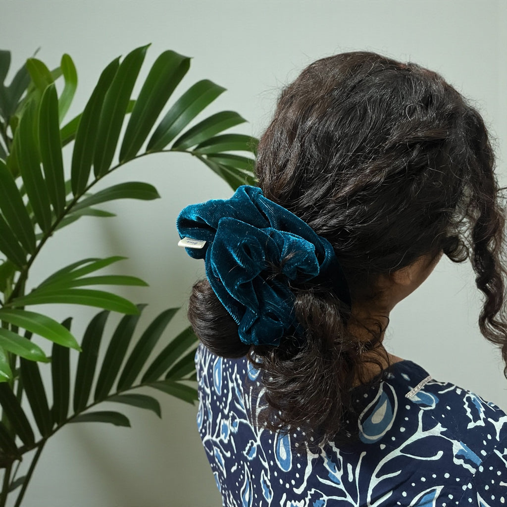 Deep Teal Velvet Scrunchie