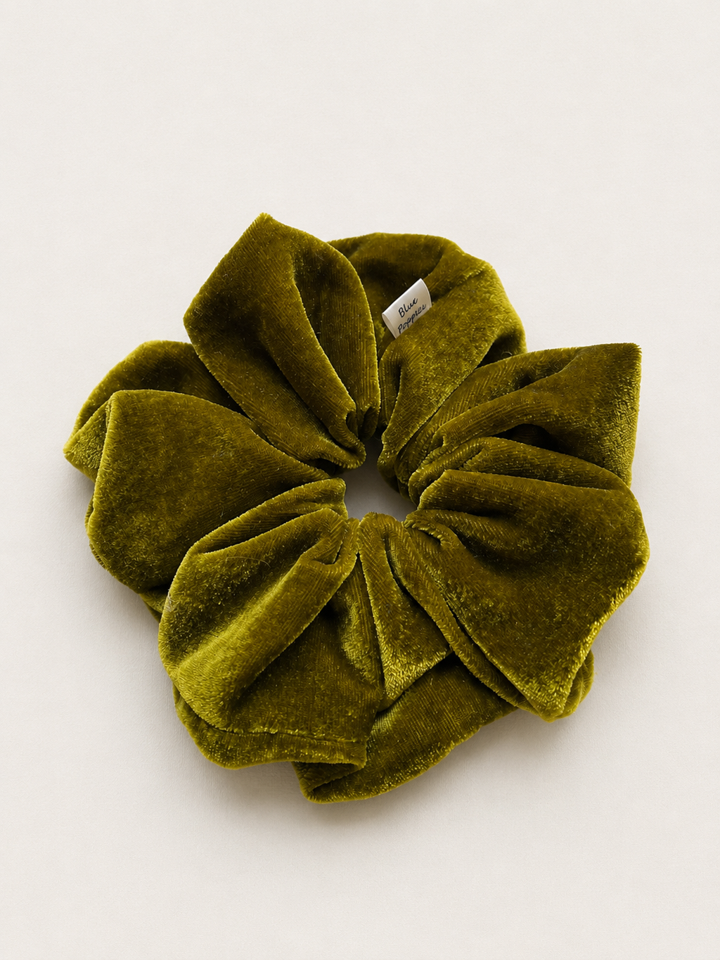 Olive moss velvet scrunchie by Blue Poppies
