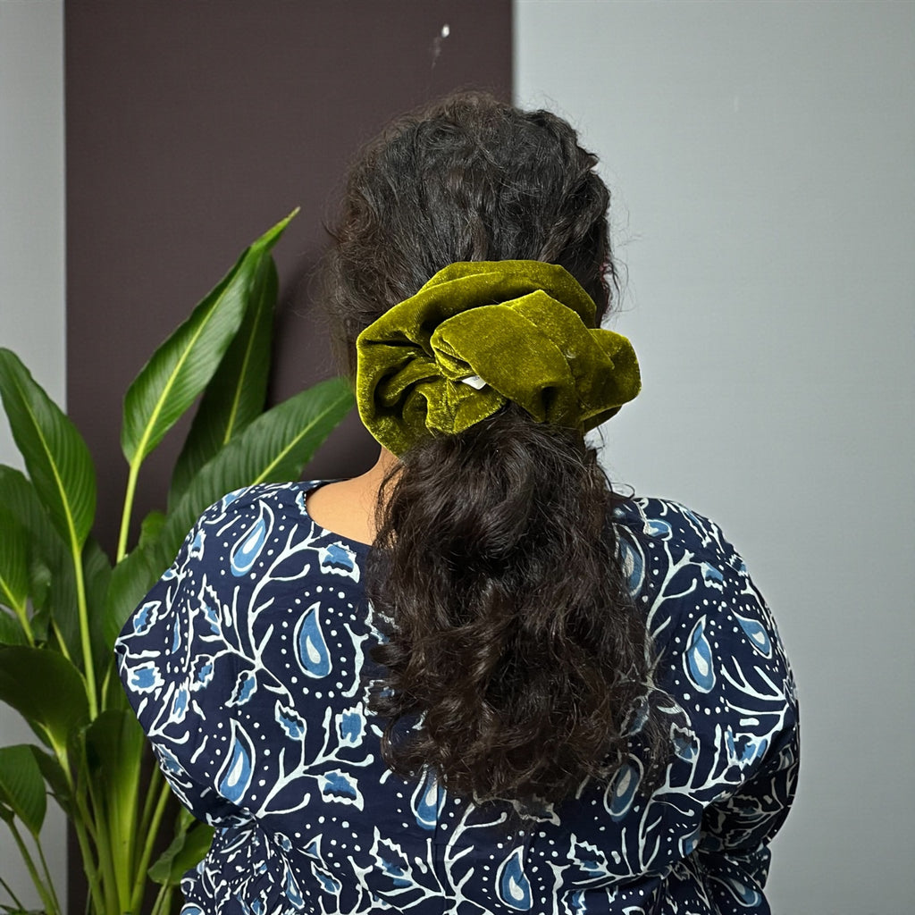 Olive Moss Velvet Scrunchie