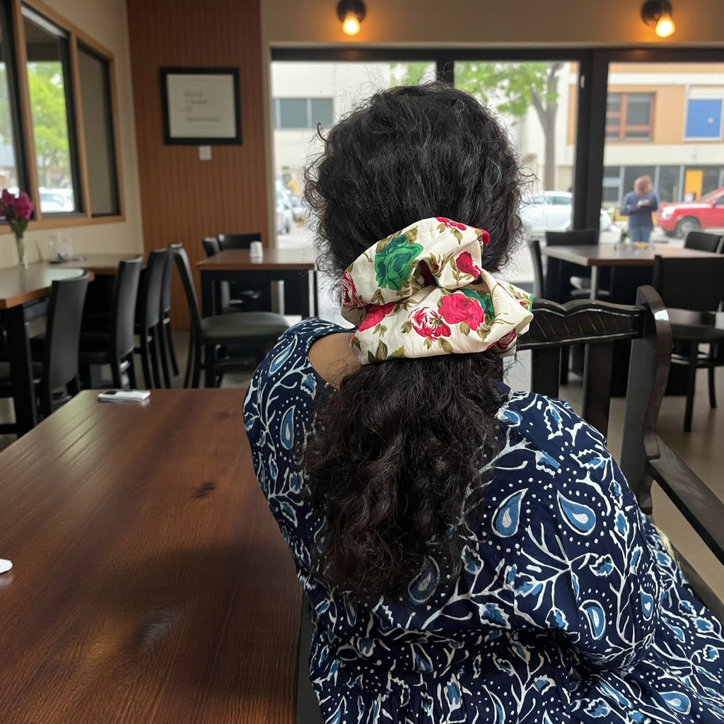 Vintage Bloom Satin Scrunchie