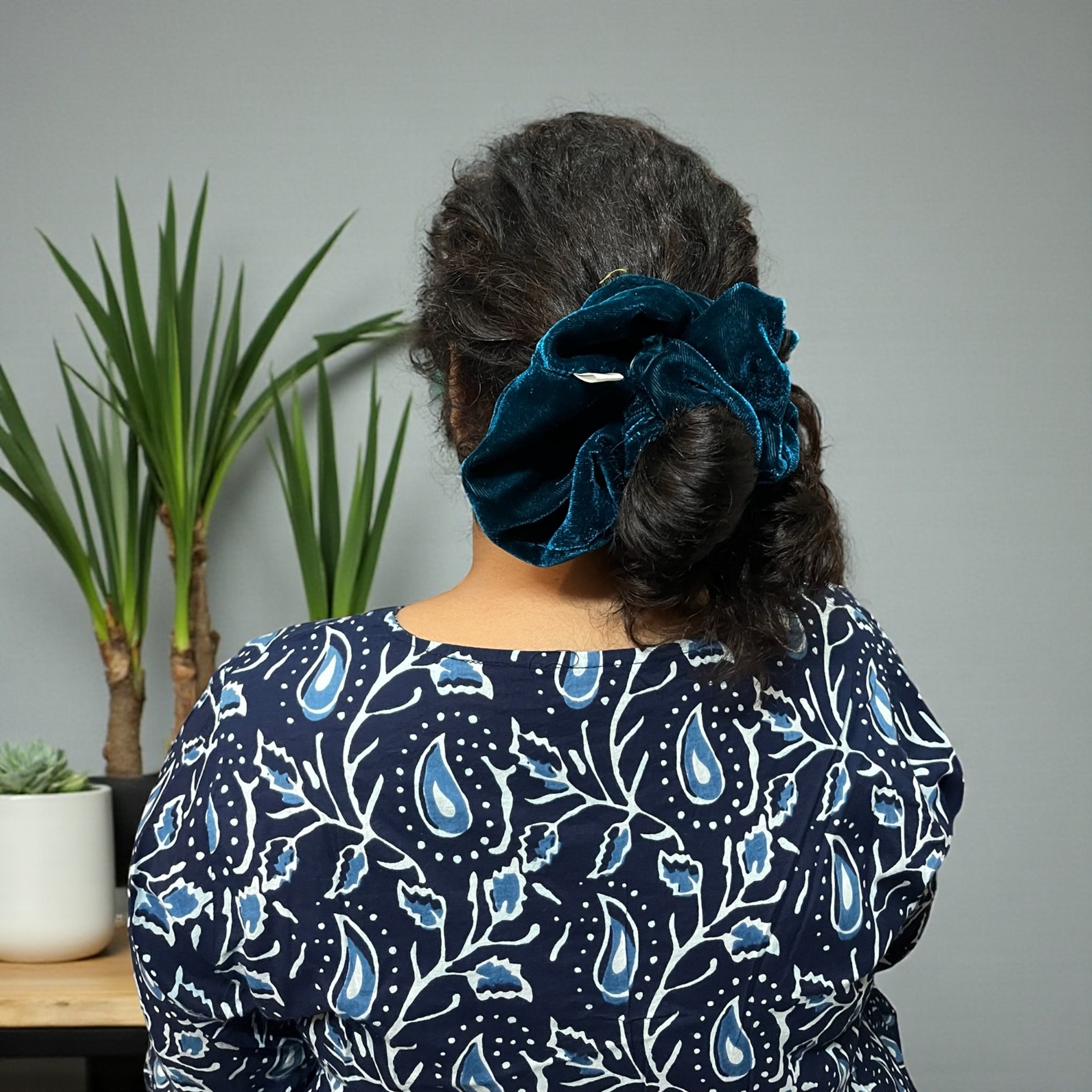 Deep Teal Velvet Scrunchie